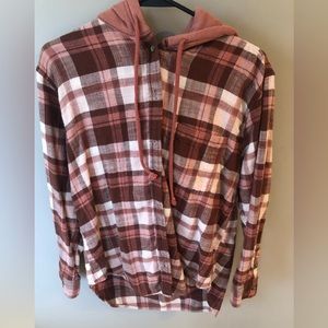 American Eagle Outfitters Plaid Button Down Shirt - Brown and Pink